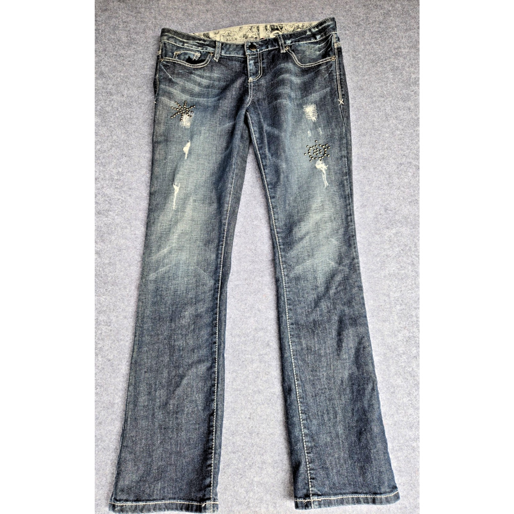 GUESS Women's Scarlet Straight Leg Jeans Distressed Bling Embroidery 34x32